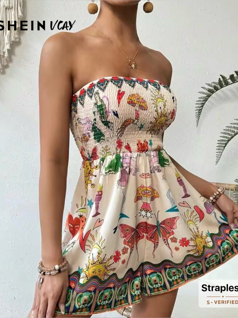Strapless Cream Boho Smocked Mini romper size M